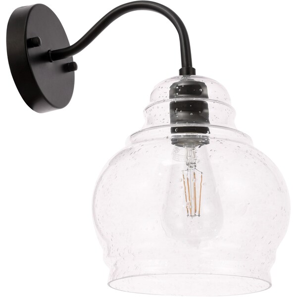 Pierce One Light Black And Clear Seeded Glass Wall Sconce